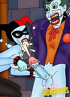 Tied Joker spraying cum on Harleys tits